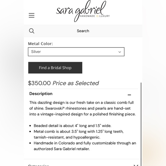 Sara Gabriel Hair Comb - Picture 6 of 7